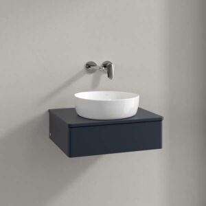 Meuble vasque Villeroy &amp; Boch Antao K07050HG 60x19x50cm, percé pour robinetterie, plan vasque laqué, laque mate bleu nuit