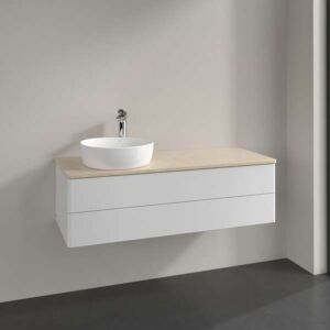 Meuble vasque Villeroy &amp; Boch Antao K22013GF 120 x 36 x 50 cm, plan vasque couleur Botticino, laque blanche brillante