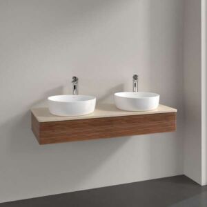 Villeroy &amp; Boch Antao vanity unit K13113HM 120x19x50cm, washbasin top color botticino, warm walnut