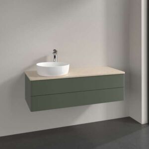 Villeroy &amp; Boch Antao vanity unit K22013HL 120x36x50cm, washbasin top color botticino, leaf green matt lacquer