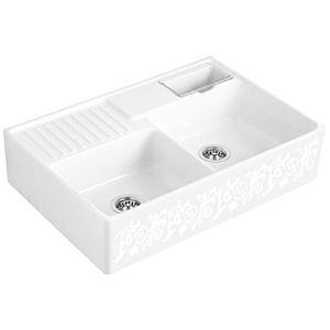Villeroy et Boch double bac 632391KT poubelle, fonctionnement manuel, bac de repos, blanc perle