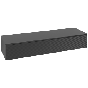 Buffet Villeroy &amp; Boch Antao L42100PD avec éclairage, 2 tiroirs, 1600 x 268 x 500 mm, façade texturée, laque noire mate / laque noire mate