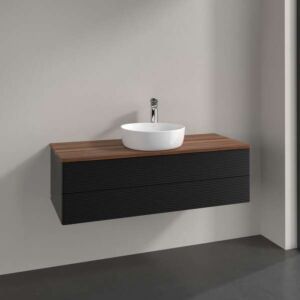 Villeroy und Boch Antao Waschtisch-Unterschrank K21112PD 120x36x50cm, Waschbeckenplattenfarbe warm walnut, black matt lacquer
