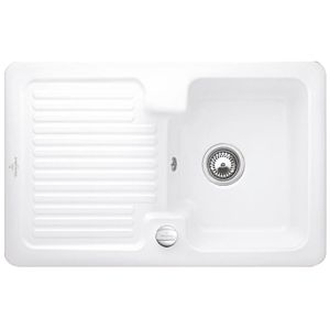 Villeroy & Boch Condor Einbauspüle 674502RW mit Ablaufgarnitur und Exzenterbetätigung, Stone White
