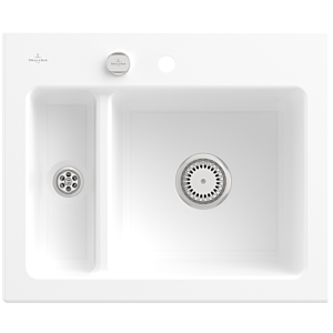 Villeroy und Boch Subway 60 XM Einbauspüle 678002RW mit Ablaufgarnitur, Excenterbetätigung, 620 x 510 mm, stone white CeramicPlus