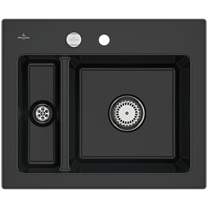 Évier à encastrer Villeroy et Boch Subway 60 XM 678002S5 avec garniture de vidage , commande excentrique, 620 x 510 mm, ébène CeramicPlus