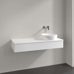 Villeroy und Boch Antao Waschtisch-Unterschrank K12150MT 120x19x50cm, Hahnloch, Waschbeckenplattenfarbe Lack, white matt lacquer