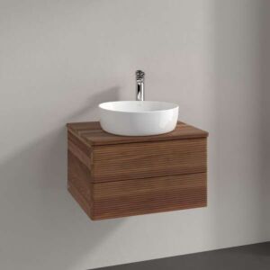 Villeroy &amp; Boch Antao vanity unit L18152HM with lighting, 2 drawers, 600 x 360 x 500 mm, textured front, Warm Walnut / Warm Walnut