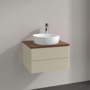 Villeroy und Boch Antao Waschtisch-Unterschrank L18152HJ mit Beleuchtung, 2 Auszüge, 600 x 360 x 500 mm, Front mit Struktur, Silk Grey Matt Lacquer / Warm Walnut