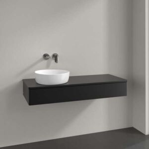 Meuble vasque Villeroy &amp; Boch Antao K11050PD 120 x 19 x 50 cm, percé pour robinetterie, plan vasque laqué noir mat.