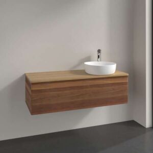 Meuble vasque Villeroy &amp; Boch Antao K34011HM 120 x 36 x 50 cm, plan vasque couleur chêne miel, noyer chaud