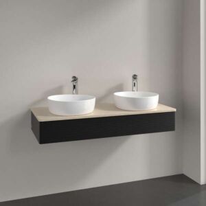 Meuble vasque Villeroy &amp; Boch Antao K13113PD 120 x 19 x 50 cm, plan vasque couleur Botticino, laque noire mate