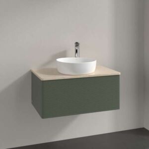 Villeroy und Boch Antao Waschtisch-Unterschrank K30153HL 80x36x50cm, Hahnloch, Waschbeckenplattenfarbe botticino, leaf green matt lacquer