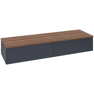 Villeroy und Boch Antao Sideboard L42002HG mit Beleuchtung, 2 Auszüge, 1600 x 268 x 500 mm, Front ohne Struktur, Midnight Blue Matt Lacquer / Warm Walnut