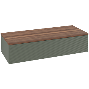 Villeroy und Boch Antao Sideboard L41102HL mit Beleuchtung, 1 Auszug, 1200 x 268 x 500 mm, Front mit Struktur, Leaf Green Matt Lacquer / Warm Walnut