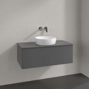 Villeroy &amp; Boch Antao vanity unit L31010GK with lighting, 1 drawer, 1000 x 360 x 500 mm, smooth front, Anthracite Matt Lacquer / Anthracite Matt Lacquer