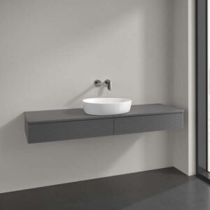 Villeroy &amp; Boch Antao vanity unit L14150GK with lighting, 2 drawers, 1600 x 190 x 500 mm, textured front, Anthracite Matt Lacquer / Anthracite Matt Lacquer