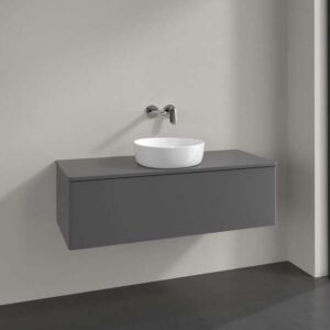 Villeroy und Boch Antao Waschtisch-Unterschrank K32050GK 120x36x50cm, Hahnloch, Waschbeckenplattenfarbe Lack, anthracite matt lacquer