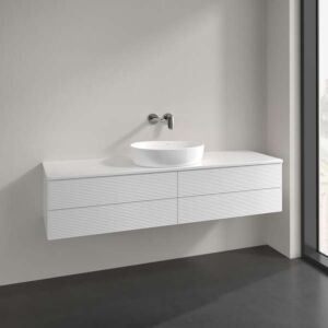 Villeroy und Boch Antao Waschtisch-Unterschrank L25150GF mit Beleuchtung, 4 Auszüge, 1600 x 360 x 500 mm, Front mit Struktur, Glossy White Lacquer / Glossy White Lacquer