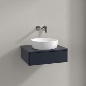 Villeroy &amp; Boch Antao vanity unit L07050HG with lighting, 1 drawer, 600 x 190 x 500 mm, smooth front, Midnight Blue Matt Lacquer / Midnight Blue Matt Lacquer