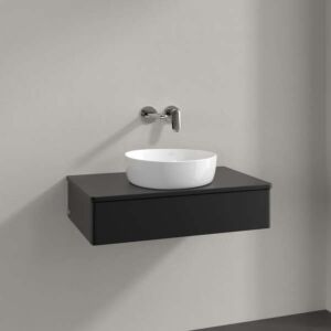 Villeroy und Boch Antao Waschtisch-Unterschrank K08050PD 80x19x50cm, Hahnloch, Waschbeckenplattenfarbe Lack, black matt lacquer