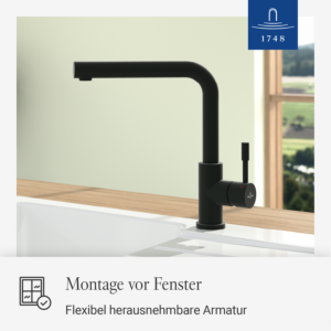 Robinet de cuisine Villeroy &amp; Boch avec fenêtre de douche en acier inoxydable 96990106, 45 x 275 mm, noir mat