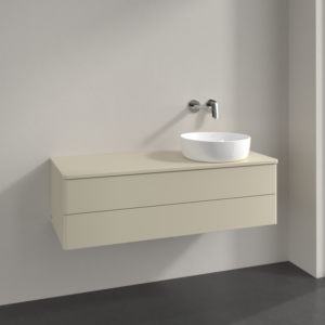 Villeroy &amp; Boch Antao vanity unit K23050HJ 120x36x50cm, tap hole, washbasin top color: silk grey matt lacquer