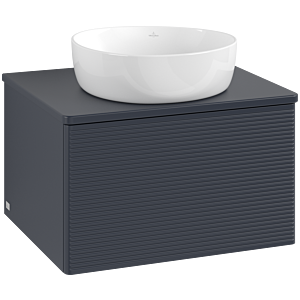 Villeroy &amp; Boch Antao vanity unit L29150HG with lighting, 1 drawer, 600 x 360 x 500 mm, textured front, Midnight Blue Matt Lacquer / Midnight Blue Matt Lacquer