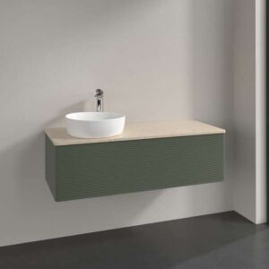 Villeroy &amp; Boch Antao vanity unit K33113HL 120x36x50cm, washbasin top color botticino, leaf green matt lacquer