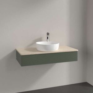 Villeroy &amp; Boch Antao vanity unit L09113HL with lighting, 1 drawer, 1000 x 190 x 500 mm, textured front, Leaf Green Matt Lacquer / Botticino