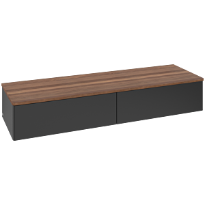 Villeroy und Boch Antao Sideboard L42002PD mit Beleuchtung, 2 Auszüge, 1600 x 268 x 500 mm, Front ohne Struktur, Black Matt Lacquer / Warm Walnut