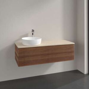 Villeroy &amp; Boch Antao vanity unit K22153HM 120x36x50cm, tap hole, washbasin top color botticino, warm walnut