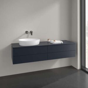 Villeroy und Boch Antao Waschtisch-Unterschrank L26050HG mit Beleuchtung, 4 Auszüge, 1600 x 360 x 500 mm, Front ohne Struktur, Midnight Blue Matt Lacquer / Midnight Blue Matt Lacquer