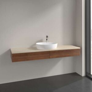 Villeroy &amp; Boch Antao vanity unit K14153HM 160x19x50cm, tap hole, washbasin top color botticino, warm walnut
