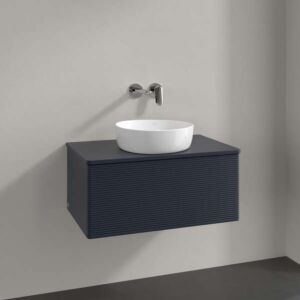 Villeroy und Boch Antao Waschtisch-Unterschrank L30150HG mit Beleuchtung, 1 Auszug, 800 x 360 x 500 mm, Front mit Struktur, Midnight Blue Matt Lacquer / Midnight Blue Matt Lacquer