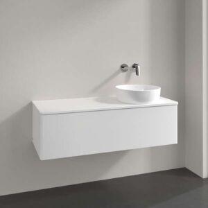 Meuble vasque Villeroy &amp; Boch Antao K34050MT 120 x 36 x 50 cm, percé pour robinetterie, plan vasque couleur : laque blanche mate