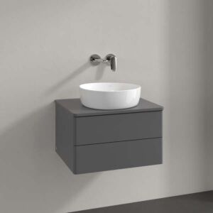 Villeroy &amp; Boch Antao vanity unit L18050GK with lighting, 2 drawers, 600 x 360 x 500 mm, smooth front, Anthracite Matt Lacquer / Anthracite Matt Lacquer