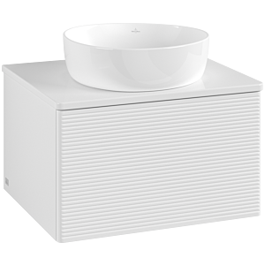 Villeroy &amp; Boch Antao vanity unit L29150GF with lighting, 1 drawer, 600 x 360 x 500 mm, textured front, Glossy White Lacquer / Glossy White Lacquer