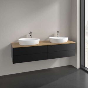 Meuble vasque Villeroy &amp; Boch Antao K28011PD 160 x 36 x 50 cm, plan vasque couleur chêne miel, laque noire mate