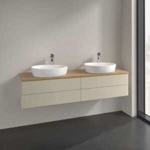 Villeroy und Boch Antao Waschtisch-Unterschrank K28051HJ 160x36x50cm, Hahnloch, Waschbeckenplattenfarbe honey oak, silk grey matt lacquer