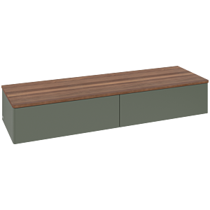 Villeroy und Boch Antao Sideboard L42002HL mit Beleuchtung, 2 Auszüge, 1600 x 268 x 500 mm, Front ohne Struktur, Leaf Green Matt Lacquer / Warm Walnut