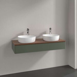 Villeroy &amp; Boch Antao vanity unit K13012HL 120x19x50cm, washbasin top color warm walnut, leaf green matt lacquer