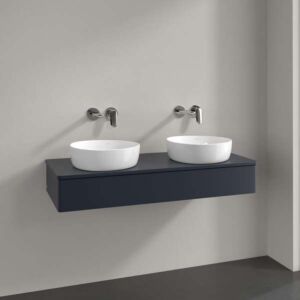 Villeroy und Boch Antao Waschtisch-Unterschrank K13050HG 120x19x50cm, Hahnloch, Waschbeckenplattenfarbe Lack, midnight blue matt lacquer