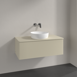 Villeroy und Boch Antao Waschtisch-Unterschrank L31110HJ mit Beleuchtung, 100x36x50cm, Waschbeckenplattenfarbe Lack, silk grey matt lacquer