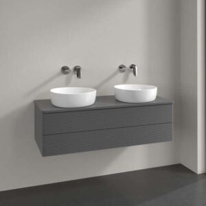 Meuble vasque Villeroy &amp; Boch Antao L24150GK avec éclairage, 2 tiroirs, 1200 x 360 x 500 mm, façade texturée, laque anthracite mate.