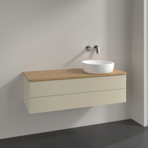 Villeroy und Boch Antao Waschtisch-Unterschrank L23111HJ mit Beleuchtung, 120x36x50cm, Waschbeckenplattenfarbe honey oak, silk grey matt lacquer