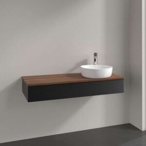 Villeroy und Boch Antao Waschtisch-Unterschrank K12152PD 120x19x50cm, Hahnloch, Waschbeckenplattenfarbe warm walnut, black matt lacquer