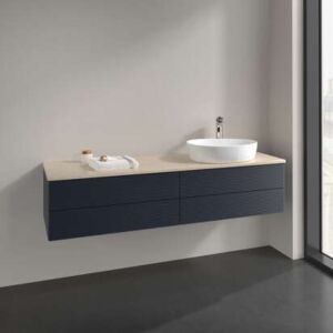 Villeroy &amp; Boch Antao vanity unit K27153HG 160x36x50cm, tap hole, washbasin top color botticino, midnight blue matt lacquer