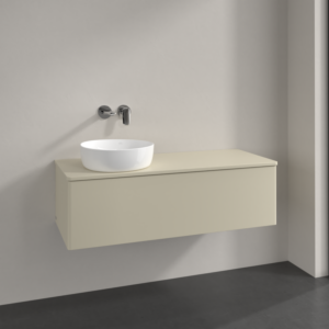 Villeroy und Boch Antao Waschtisch-Unterschrank K33050HJ 120x36x50cm, Hahnloch, Waschbeckenplattenfarbe Lack, silk grey matt lacquer