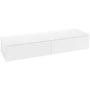 Buffet Villeroy &amp; Boch Antao L42100MT avec éclairage, 2 tiroirs, 1600 x 268 x 500 mm, façade texturée, laque blanche mate / laque blanche mate